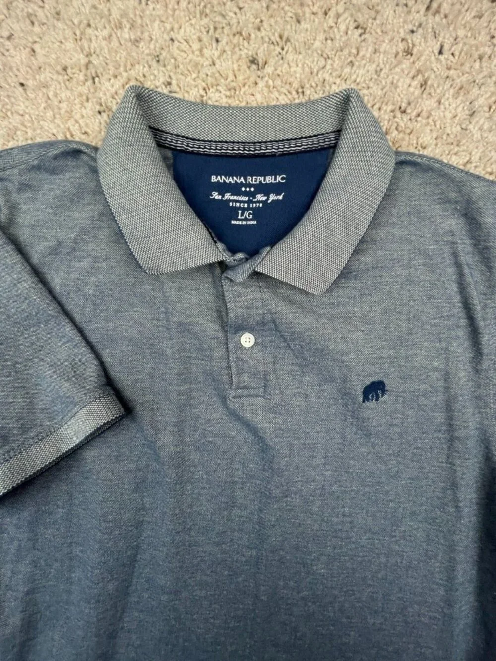 Banana Republic Polo Men's Large Gray Blue Short Sleeve Shirt w Logo Cotton